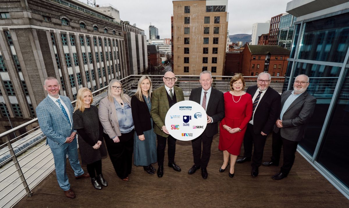 Representatives of Further Education and The Open University with Economy Minister Conor Murphy